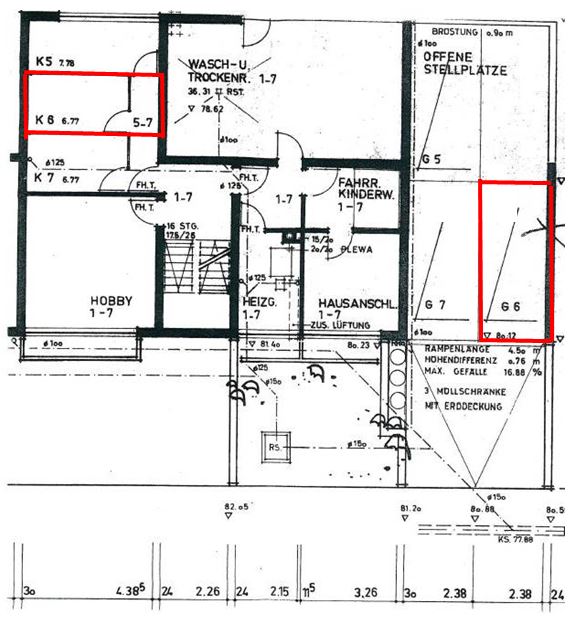 Grundriss Keller und Stellplatz Etagenwohnung Bonn